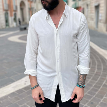 Camicia slim in viscosa bianca - FLAG STORE